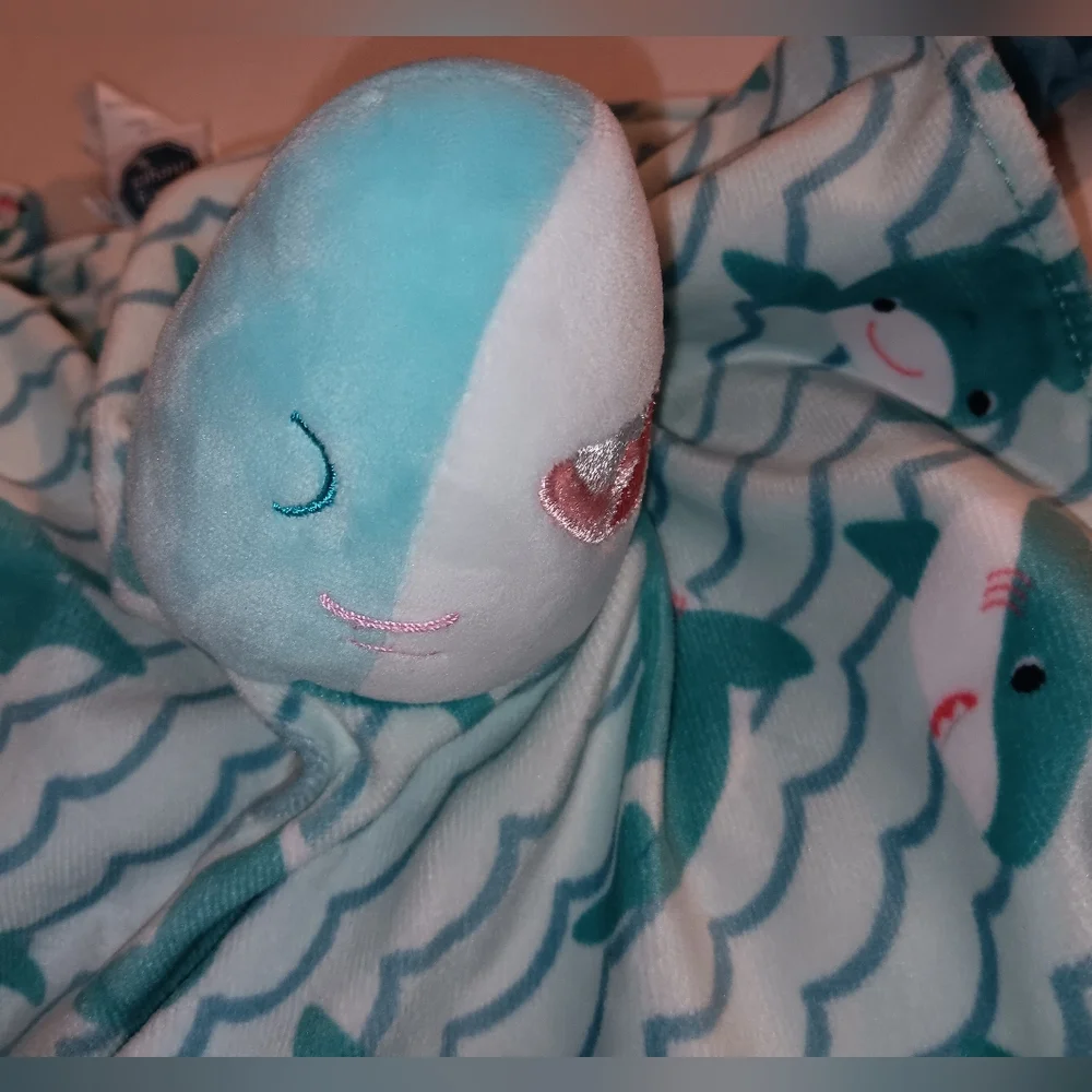 Mary Meyer Teal and White Plush Shark Blanket Blue White